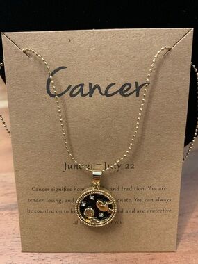 Gold Cancer Black Zodiac Pendant Necklace - Women's Jewelry
